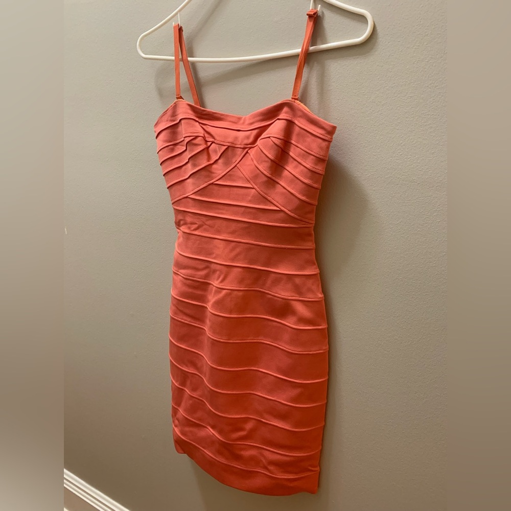 BCBG Strapless Coral Formal Dress